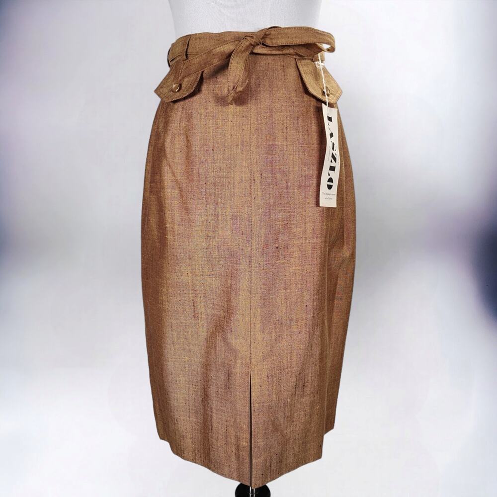 Vintage 1960s Wool Silk Tweed Pencil Skirt NOS Gold Belted Mod Secretary Size 8